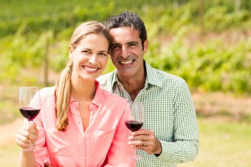 Portrait of happy couple holding glasses of wine