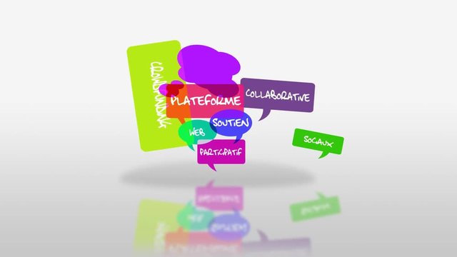 Plateforme collaborative crowdfunding don pourboire investissement soutien projet participatif animation bulles de couleur cartoon buzz multicolore