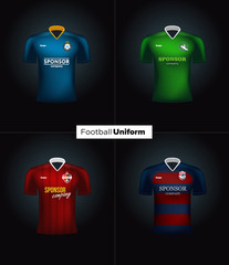 Realistic vector football uniforms. Branding mockup. Soccer team clothing. Front view