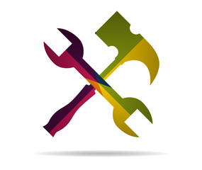 hammer and spanner multicolor icon vector