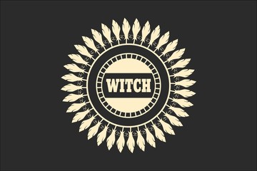 Stamp with Witch text and broomstikcs. Round shape seal. Monochrome style
