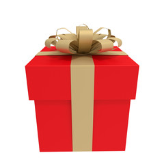 3D rendering of a red gift box with golden ribbon.