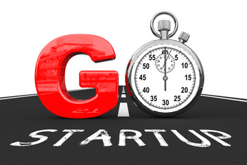 Startup Concept. Stopwatch as Go Sign over Startup Road. 3d Rend