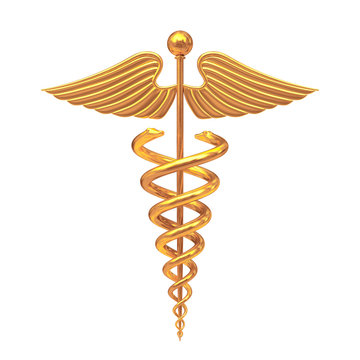 Gold Medical Caduceus Symbol. 3d Rendering