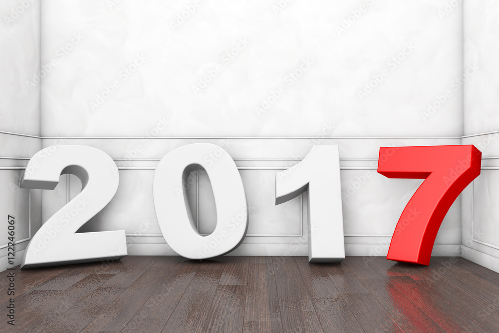 Poster 2017 New Year Sign in Empty Room. 3d Rendering