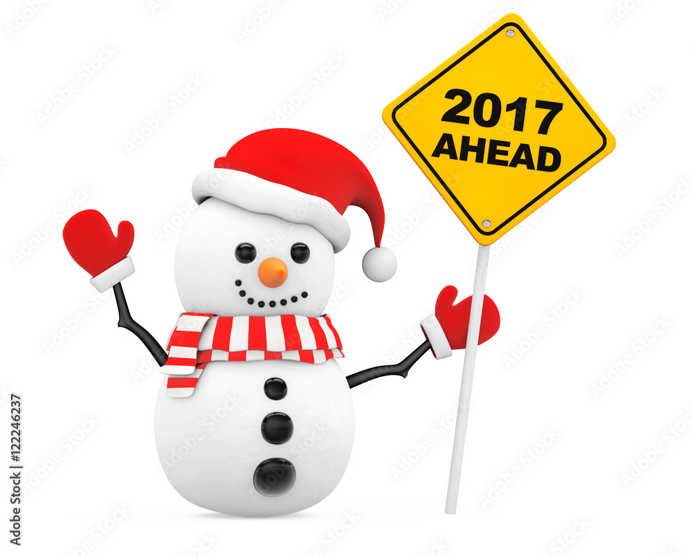 Poster snowman with 2017 new year ahead sign. 3d rendering