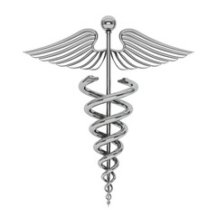 Silver Medical Caduceus Symbol. 3d Rendering