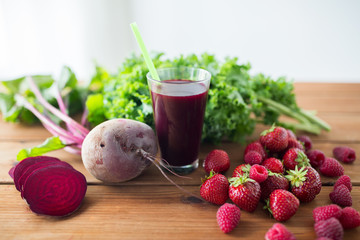 glass of beetroot juice, fruits and vegetables