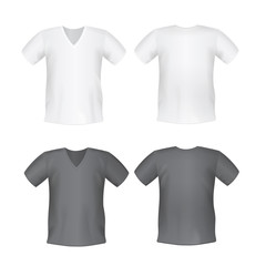 Fototapeta premium White black men's or unisex t-shirt short front and back views vector mockups. Template fashion tshirt illustration.