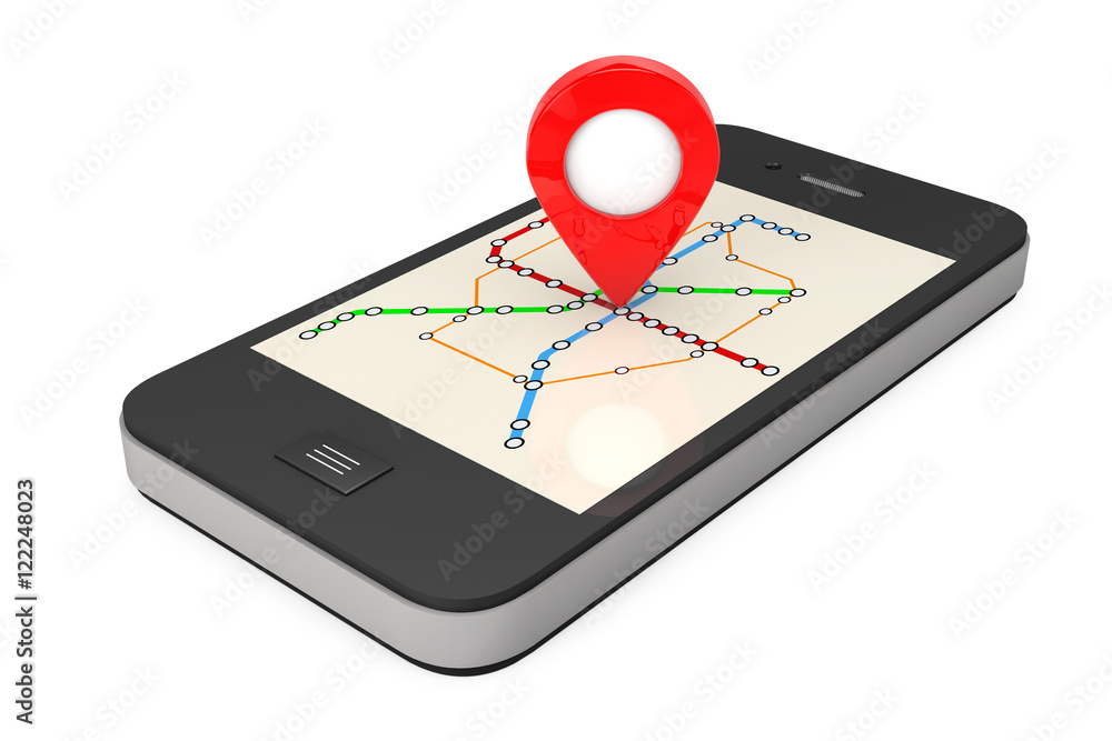 Poster navigation via smartphone. location pointer on phone with abstra