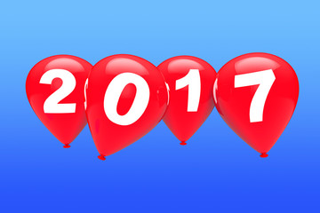 New Year Concept. Red Christmas Balloons with 2017 Sign. 3d Rend