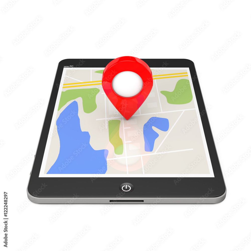 Poster navigation via tablet pc. location pointer on tablet pc with map