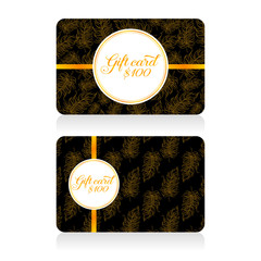 Black gift cards with golden decor feather pattern and bow