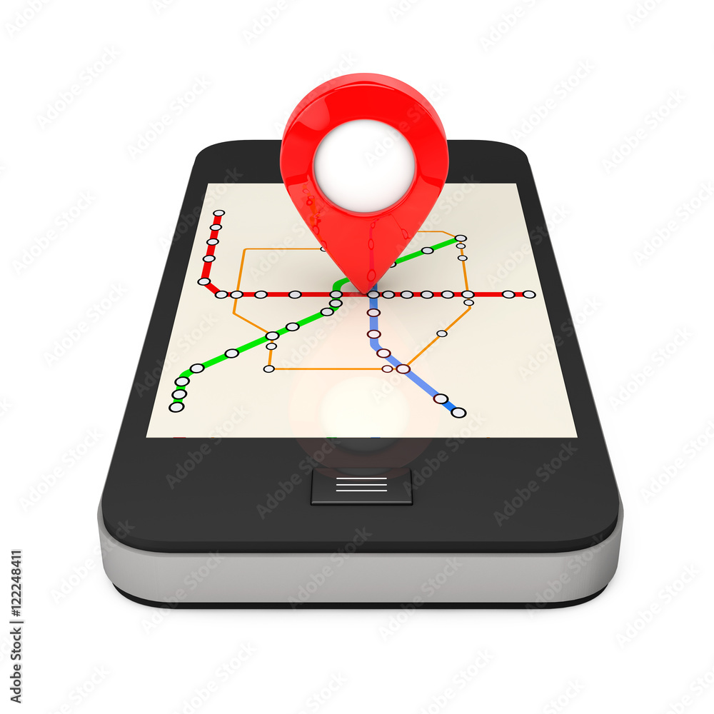 Aufkleber navigation via smartphone. location pointer on phone with abstra