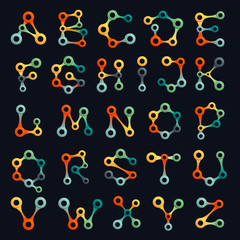 Alphabet logos formed by chain. Connection icon.
