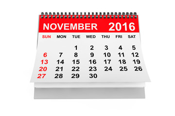 Calendar November 2016. 3d rendering