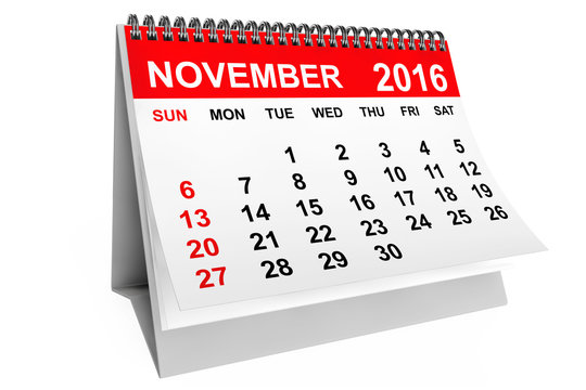 Calendar November 2016. 3d rendering