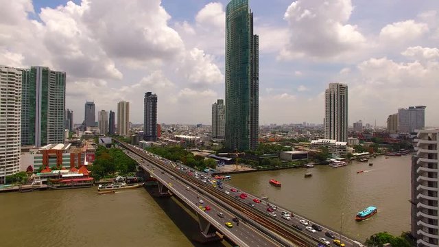 aerial view of sathorn bridge important land transportation in bangkok thailand capital