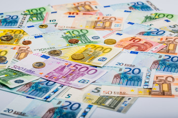 Closeup of banknotes and coins