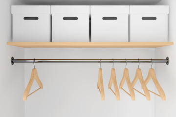 Wardrobe with Boxes and clothes-hangers. 3d Rendering