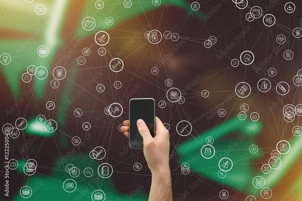 Poster hand holding smartphone with vignettes