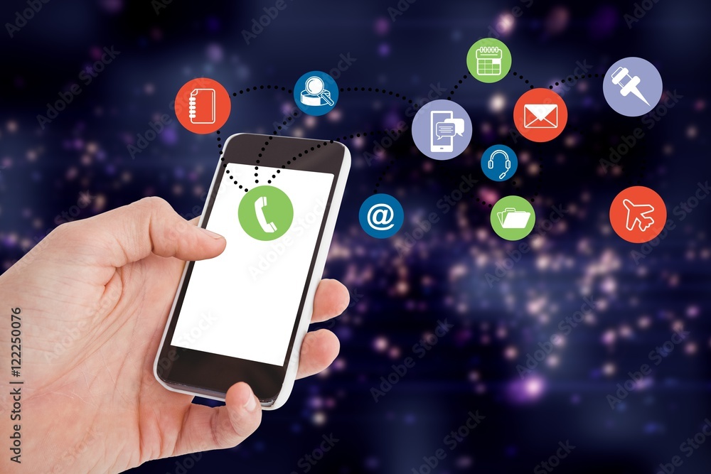 Poster hand holding smartphone with vignettes