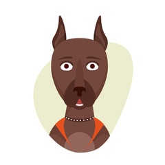 Cartoon cute doberman dog. Isolated objects on white background in flat cartoon style. Vector illustration.