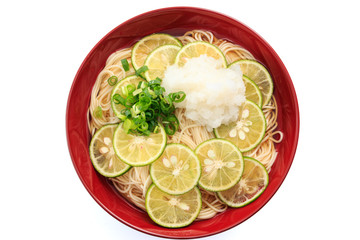 Somen  with sliced Sudachi