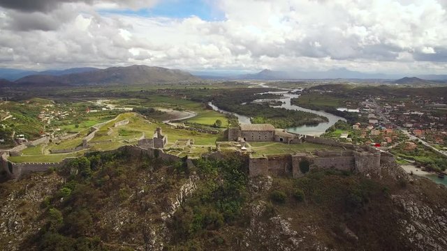 Aerial view of Rozafa castle in Albania