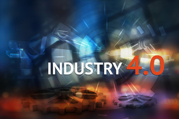 Industry 4.0 Cyber Physical Systems concept , Gears and automation robot machine , Industry 4.0 text with abstract background