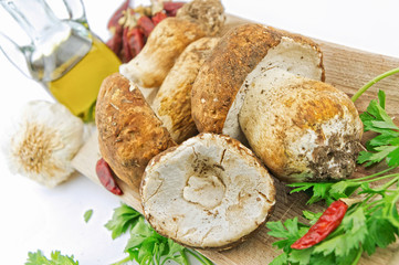 Porcini mushrooms with parsley, garlic and red chili  pepper 