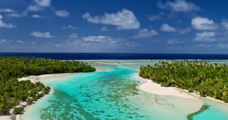 Aerial view of beautiful tropical island lagoon and white sand beach in the South Pacific - Powered by Adobe