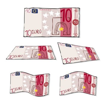 10 Euro Schein - gemalt - handgezeichnet - verschiedene Perspektiven - Freisteller freigestellt