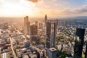 Frankfurt Skyline with stunning sunset/ sunrise - obrazy, fototapety, plakaty