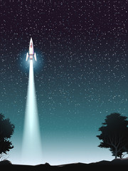 Fototapeta premium starship launching to space at night poster