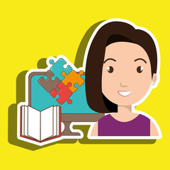 woman pc book puzzle vector illustration eps 10