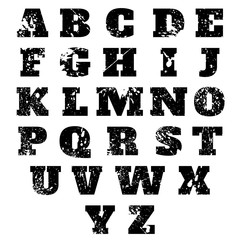 Alphabet with carved grunge spots on white background - 122255205