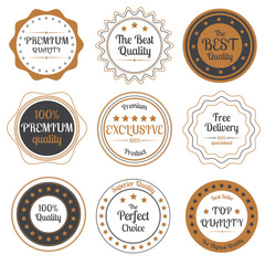Set of beige and grey premium quality badges on white background