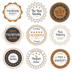 Set of beige and grey premium quality badges on white background