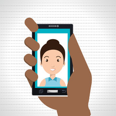 hand holding smartphone person woman vector illustration eps 10
