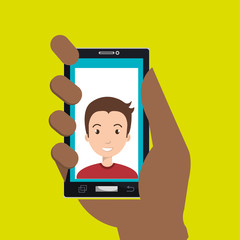 hand holding smartphone person woman vector illustration eps 10