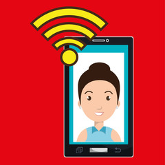 smartphone wifi woman online vector illustration eps 10