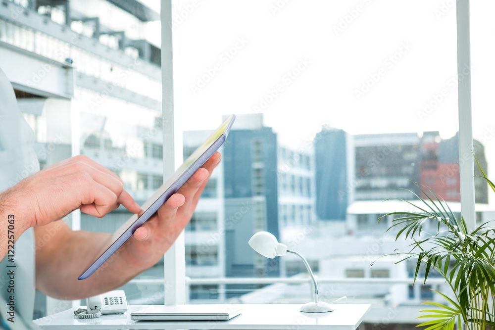 Poster man using digital tablet