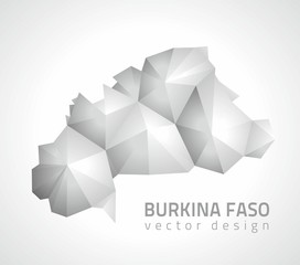 Burkina Faso vector polygonal triangle grey and silver map