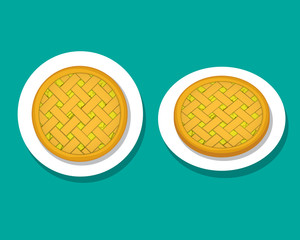 Apple pie on white plate, top view