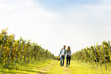 Young couple in vineyard