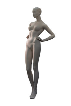 upright female mannequin against white