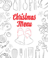 Fototapeta premium Christas menu front page with hand drawn elements on white backg