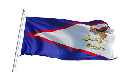 American Samoa flag waving on white background, close up, isolated with clipping path mask alpha channel transparency