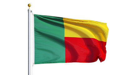 Benin flag waving on white background, close up, isolated with clipping path mask alpha channel transparency